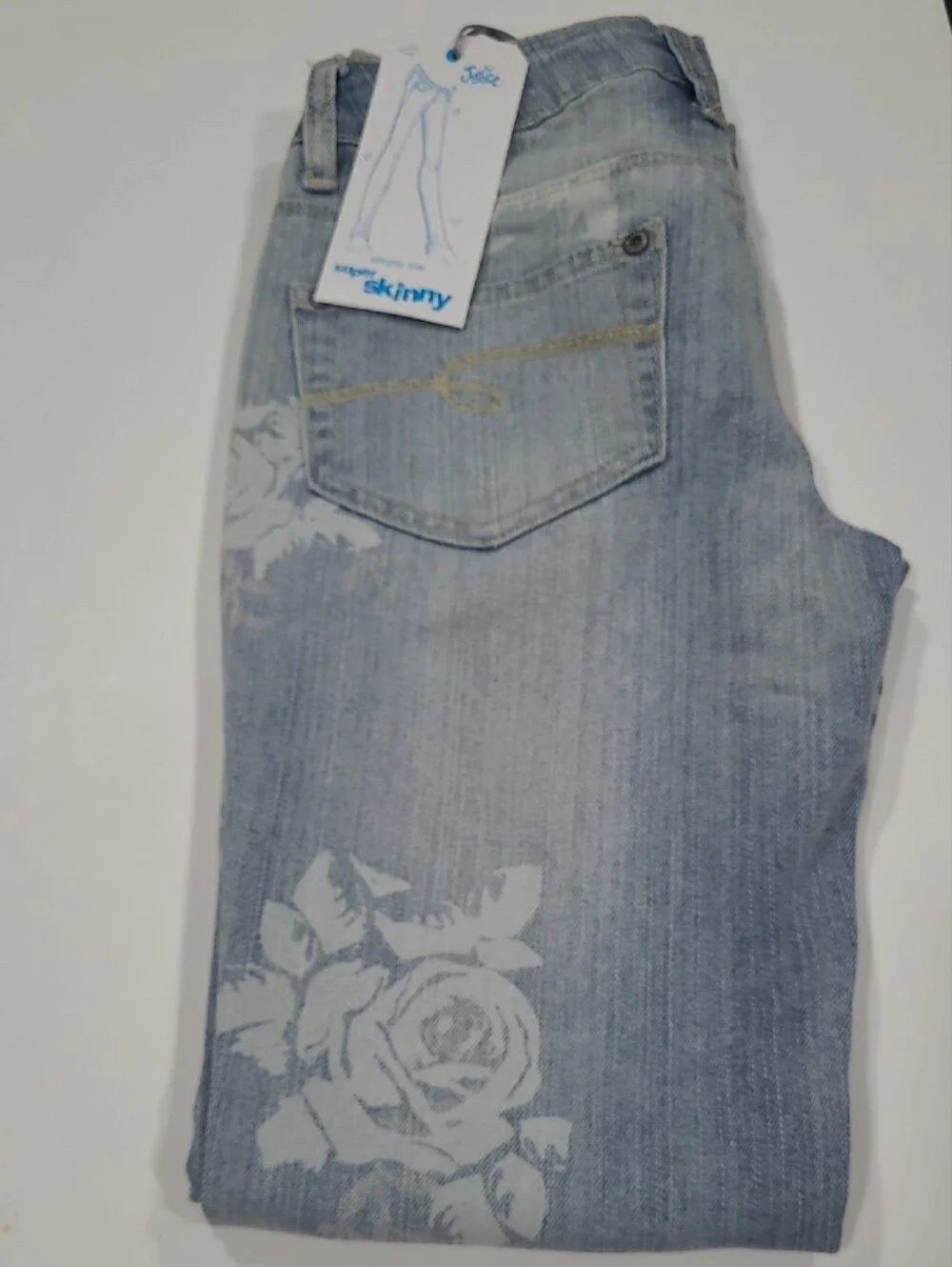 Justice Light Blue White Floral Skinny Jeans with Stud Accents Simply Low 10R